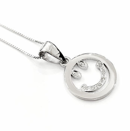 Collana con Pendente Smile in Oro Bianco e Diamanti 0,10 ct 18 kt (750)