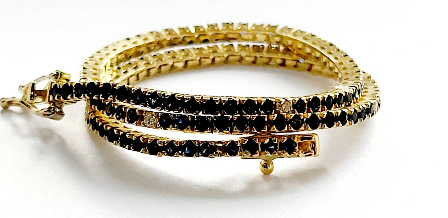 Bracciale Tennis in Oro Giallo con Diamanti 0,15 ct e Zaffiri 2,15 ct 18 kt (750)