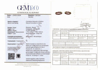 Orecchini "Astralia" ovali in Oro Bianco con Diamanti ct 0,56 e Rubini ct 5,89 con certificazione gemmologica Gem Tech 18 kt (750)