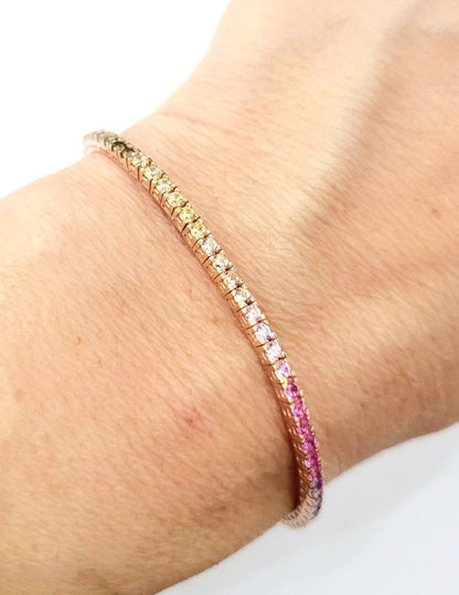 Bracciale Tennis Rainbow con Zaffiri Multicolor 3,97 ct in Oro Rosa 18 kt (750)