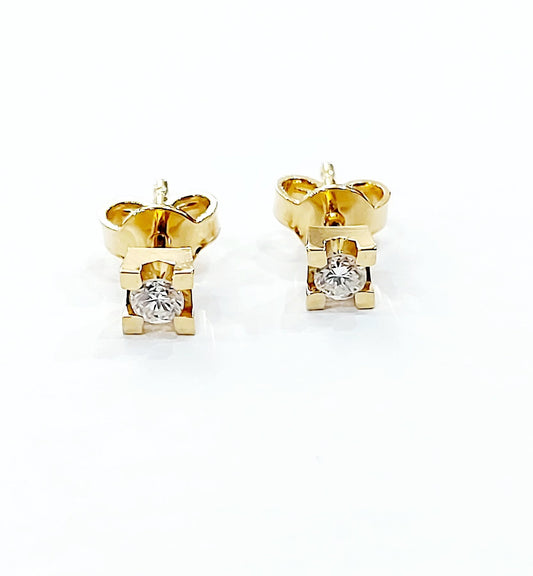 Orecchini punto luce tornito con Diamanti 0,10 ct in Oro Giallo 18 kt (750)