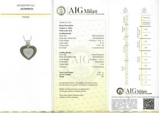 Collana con pendente Cuore con Diamanti neri 2,23 ct e Diamanti Bianchi 2,45 ct  Estrò in Oro Bianco con certificazione gemmologica AIG MILAN 18 kt (750)