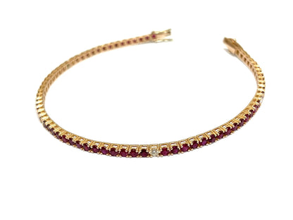 Bracciale tennis con Rubini 5,90 ct e Diamanti 0,35 ct in Oro Rosa 18 kt (750)