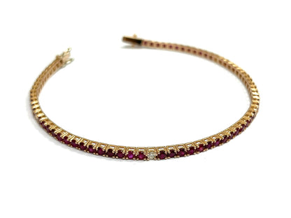 Bracciale tennis con Rubini 5,90 ct e Diamanti 0,35 ct in Oro Rosa 18 kt (750)