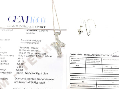 Collana con pendente stilizzato in Oro bianco con Diamanti 0,30 ct certificato gemmologico Gem Tech 18 kt (750)