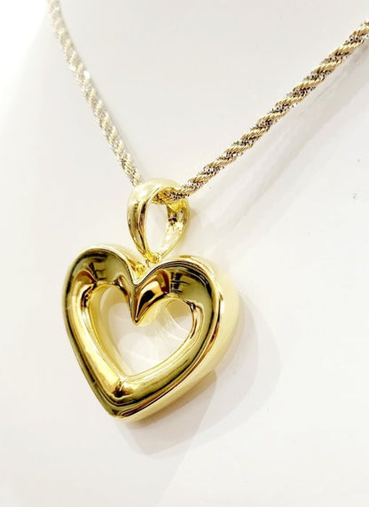 Collana maglia funetta bicolore pendente Cuore in Oro Giallo e Oro Bianco 18 kt -750