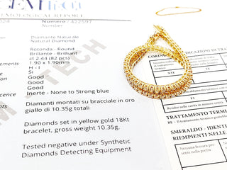 Bracciale Tennis in Oro Giallo con Diamanti 2,44 ct con certificazione gemmologica GEM TECH 18kt (750)