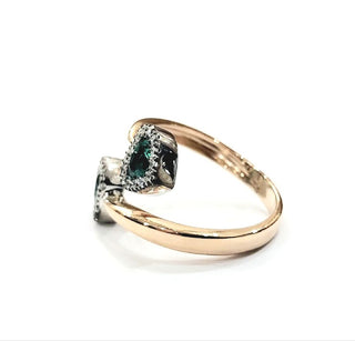 Anello contrariè in Oro Bianco e Oro Rosa con Diamanti ct 0,42 e Smeraldi ct 1,10 18 kt (750)