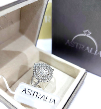 Anello Astralia a goccia in Oro Bianco con Diamanti Baguette 0,10 ct e Brillante 0,72 ct 18kt (750)