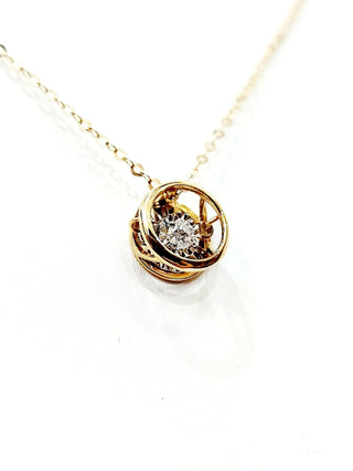 Collana  pendente modello punto luce specchiato Diamante 0,06 ct in Oro Bianco e Oro Giallo 18 kt - 750