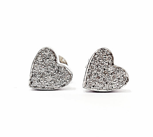 Orecchini a lobo modello cuore in Oro Bianco con Diamanti 0,18 ct 18 kt (750)