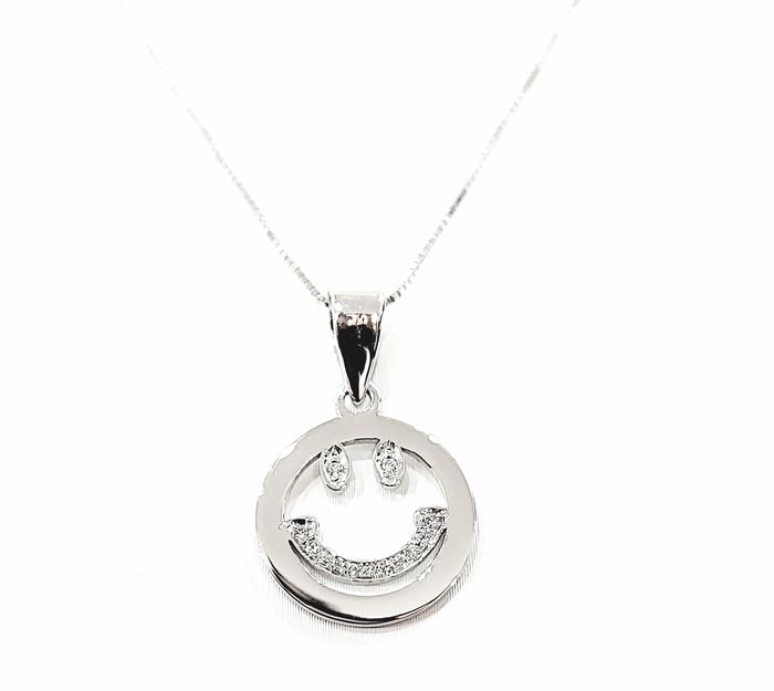 Collana con Pendente Smile in Oro Bianco e Diamanti 0,10 ct 18 kt (750)