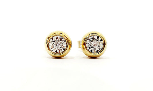 Orecchini punto luce specchiati con Diamanti 0,13 ct in Oro Bianco e Oro Giallo 18 kt (750)