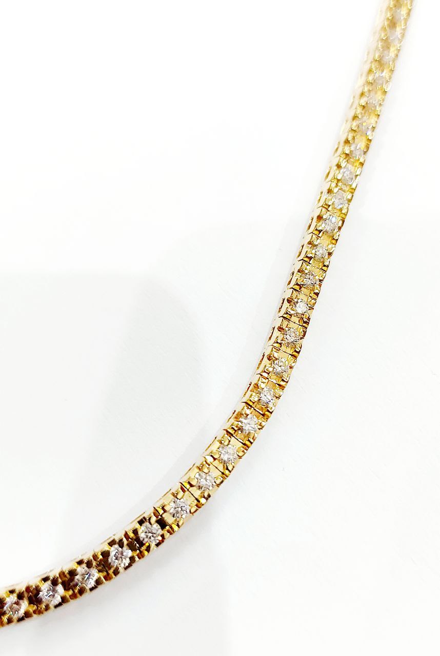 Collana Tennis Semirigida in Oro Giallo e Diamanti 4,99 ct con Certificato Gemmologico registrato AIG Milan 18 kt (750)