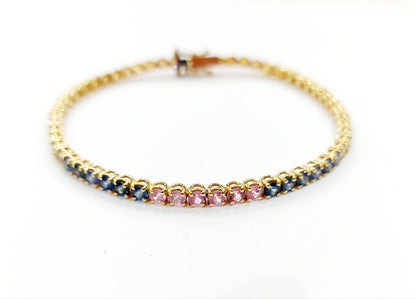 Bracciale Tennis in Oro Giallo e Zaffiri multicolor 8,12 ct 18 kt (750)