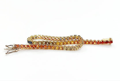 Bracciale Tennis in Oro Giallo e Zaffiri multicolor 8,12 ct 18 kt (750)