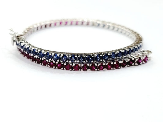 Bracciale tennis modello "Pepsi" in Oro Bianco con Diamanti 0,15 ct, Rubini 1,95 ct e Zaffiri 1,70 ct 18 kt (750)