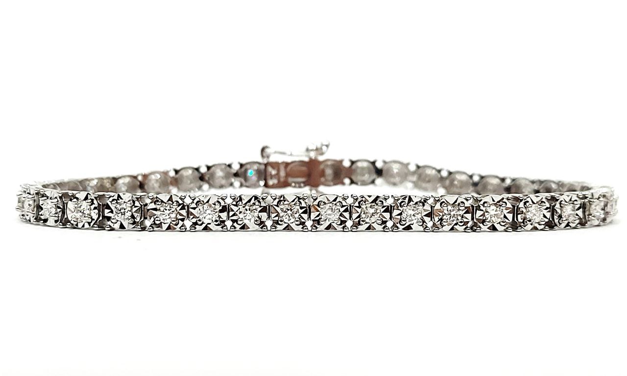 Bracciale Tennis specchio circolare in Oro Bianco con Diamanti 1,30 ct certificato Gem Tech 18 kt (750)