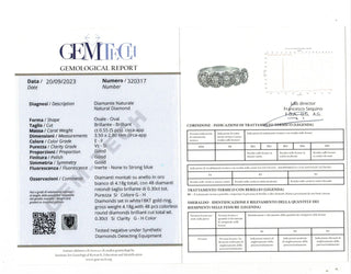 Anello veretta a 5 magic ovale con diamanti 0,85 ct in Oro Bianco con certificazione gemmologica Gem Tech 18 kt (750)