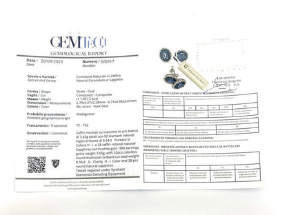 Orecchini con Diamanti 0,34 ct e Zaffiri 0,55 ct con certificazione Gem Tech in Oro Bianco 18 kt (750)