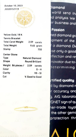 Bracciale Tennis Astralia in Oro Bianco Diamanti ct 2,59 con certificazione Gemmologica AIG Milan 18 kt (750)