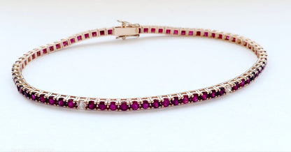 Bracciale Tennis a filo in Oro Rosa con Rubino 5,08 ct e Diamanti 0,35 ct 18kt (750)