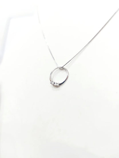 Collana con pendente anello trilogy in Oro bianco con Diamanti 0,06 ct 18 kt (750)