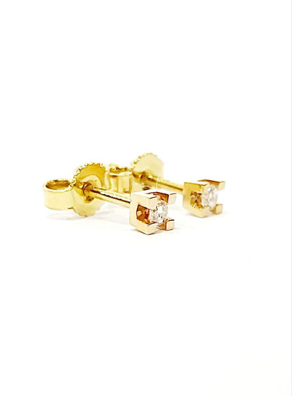 Orecchini punto luce tornito con Diamanti 0,14 ct in Oro Giallo 18 kt (750)