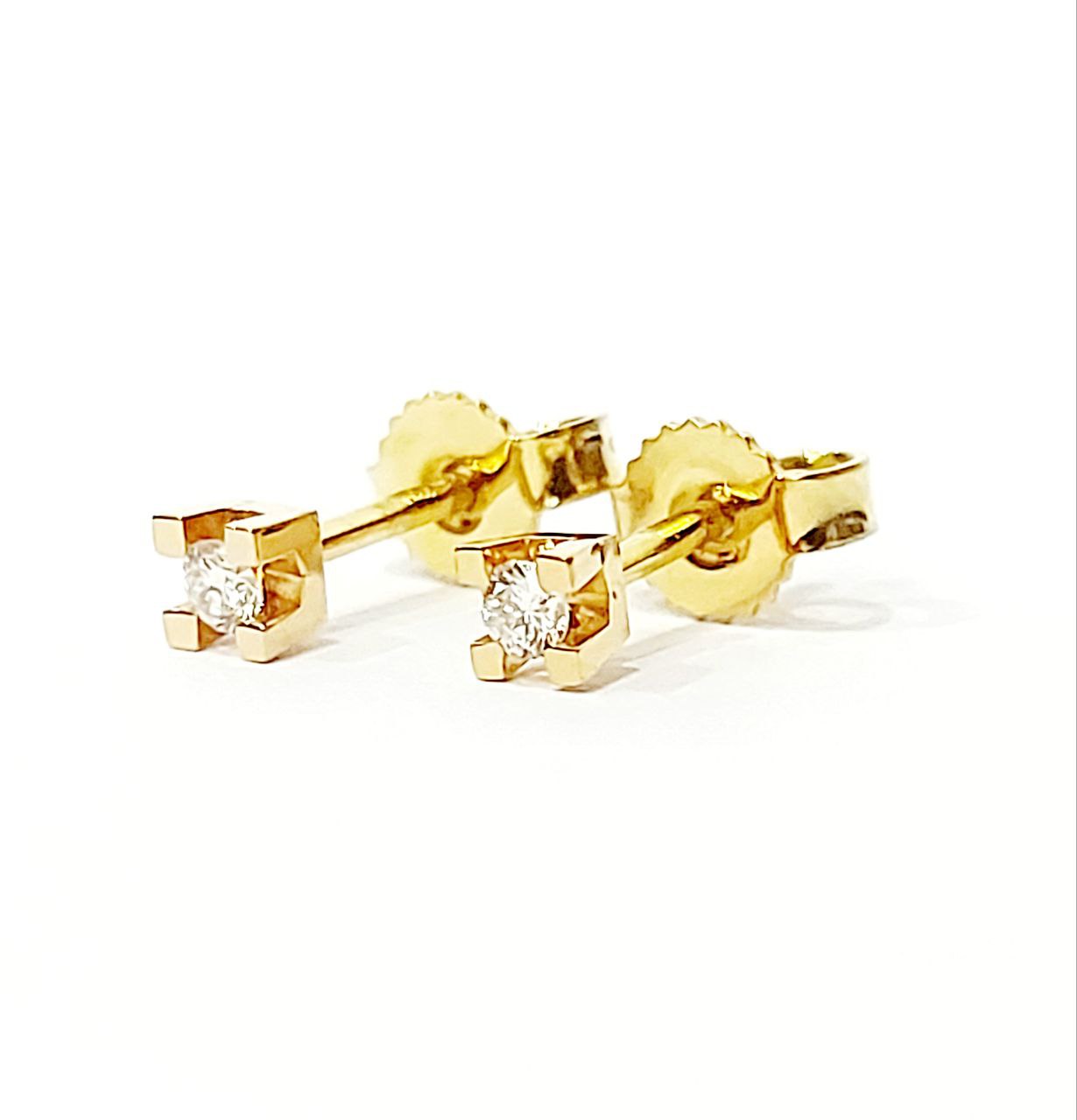 Orecchini punto luce tornito con Diamanti 0,14 ct in Oro Giallo 18 kt (750)