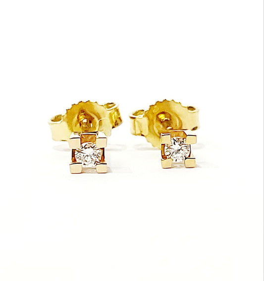 Orecchini punto luce tornito con Diamanti 0,14 ct in Oro Giallo 18 kt (750)