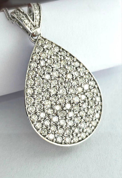 Collana pendente Goccia  pave' con Diamanti 1,67 ct in Oro bianco 18 kt (750)