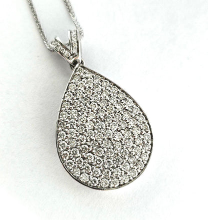 Collana pendente Goccia  pave' con Diamanti 1,67 ct in Oro bianco 18 kt (750)