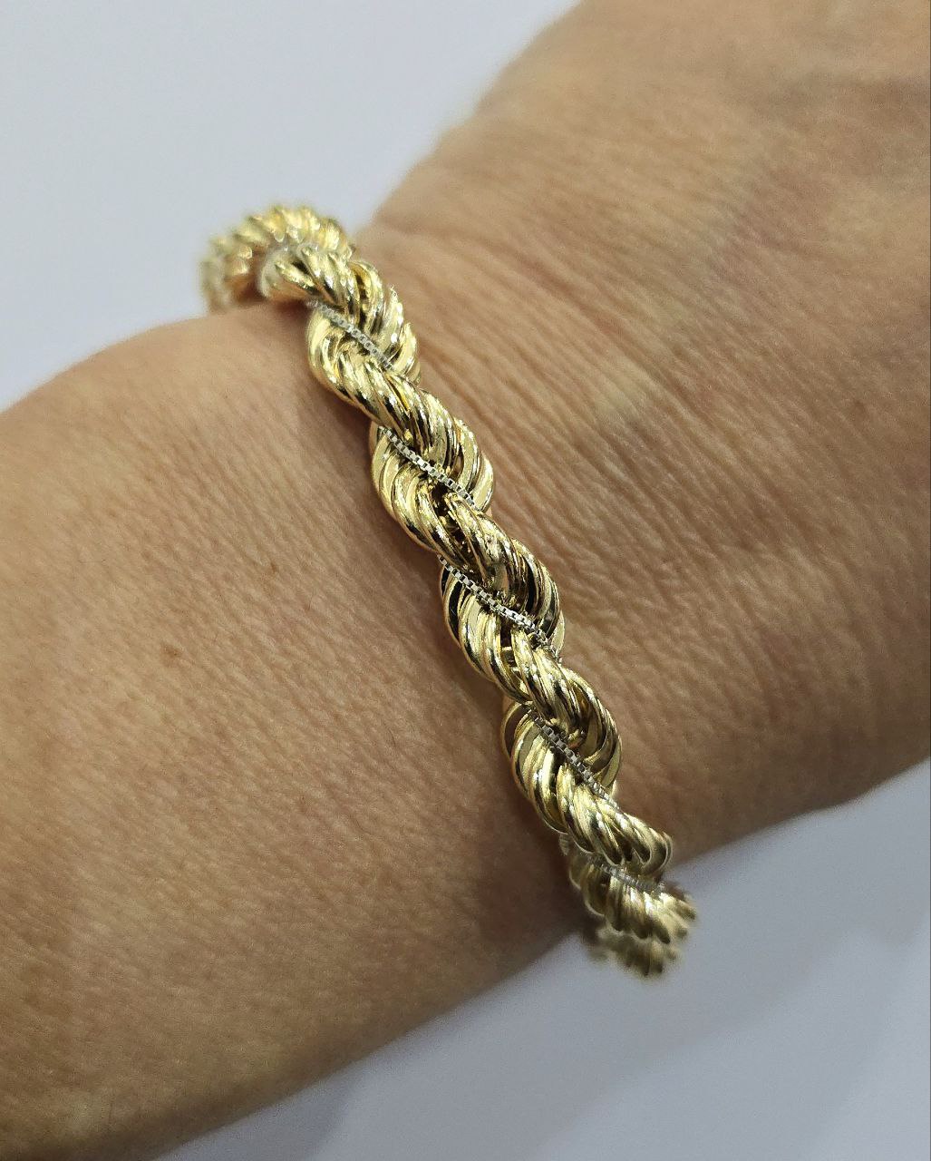 Bracciale semirigido maglia funetta intrecciata con filo in Oro Bianco lavorato in Oro 750-18kt - 18,50 cm