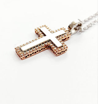 Collana modello rolò con ciondolo a forma di croce specchiata con Diamanti 0,81 ct  in Oro Bianco 18kt 750 - 50cm