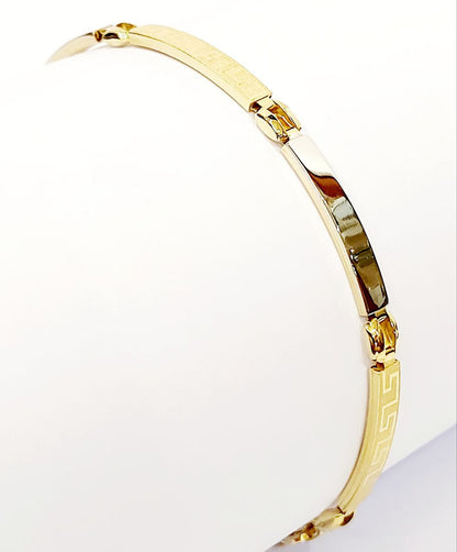 Bracciale Oro bianco e Oro Giallo 18 kt-750 targhette con greca lavorate Uomo