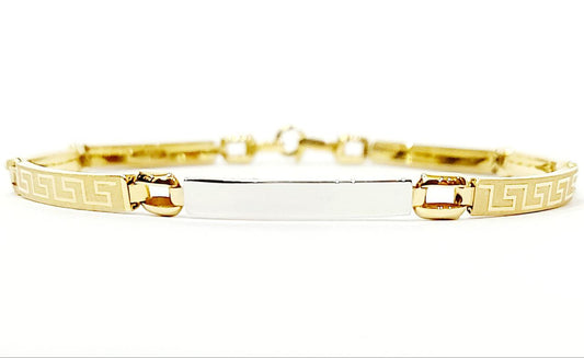 Bracciale Oro bianco e Oro Giallo 18 kt-750 targhette con greca lavorate Uomo