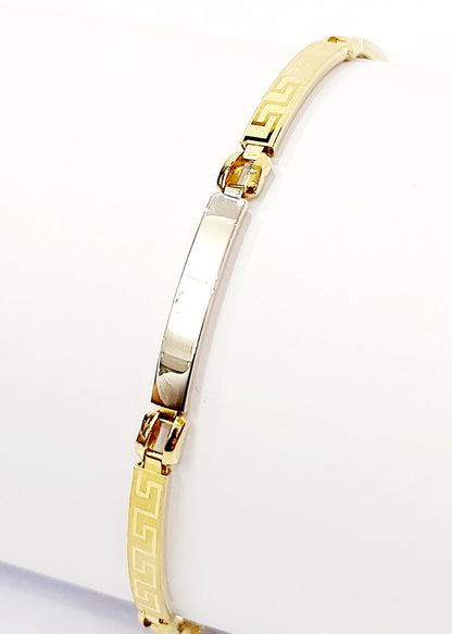 Bracciale Oro bianco e Oro Giallo 18 kt-750 targhette con greca lavorate Uomo