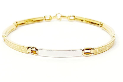 Bracciale Oro bianco e Oro Giallo 18 kt-750 targhette con greca lavorate Uomo