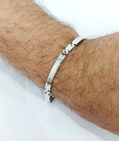 Bracciale Oro bianco 18 kt-750 piastre lavorate Uomo