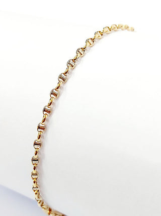 Bracciale Oro Bianco e Oro Giallo 18 kt-750 catena maglia traversino unisex