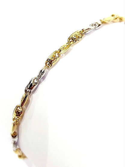 Bracciale Oro Giallo e Oro Bianco 18 kt-750 maglia chicco decorato