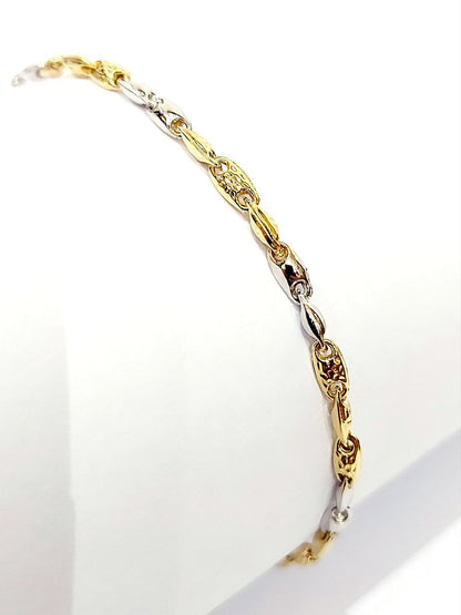 Bracciale Oro Giallo e Oro Bianco 18 kt-750 maglia chicco decorato