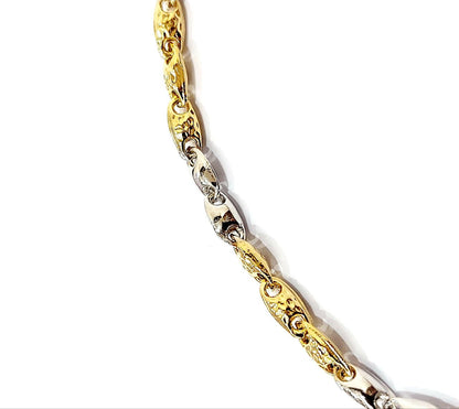 Bracciale Oro Giallo e Oro Bianco 18 kt-750 maglia chicco decorato