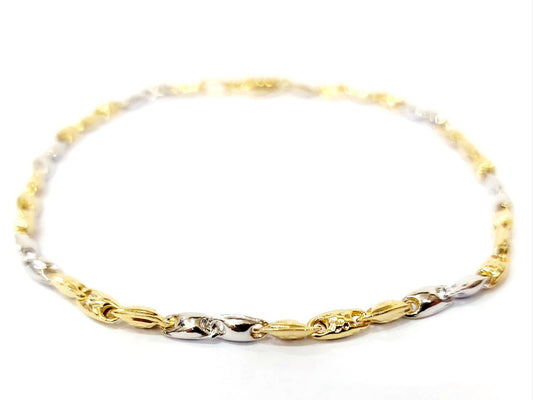 Bracciale Oro Giallo e Oro Bianco 18 kt-750 maglia chicco decorato