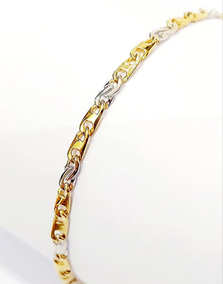 Bracciale Oro Bianco e Oro Giallo 18 kt-750 catena piatta intrecciato unisex