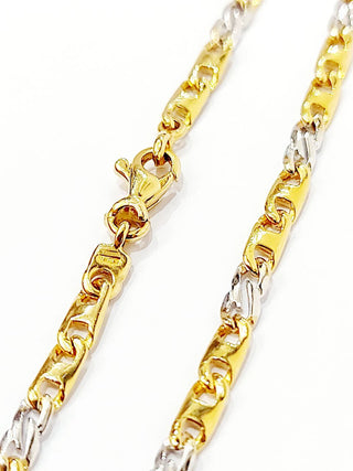 Bracciale Oro Bianco e Oro Giallo 18 kt-750 catena piatta intrecciato unisex