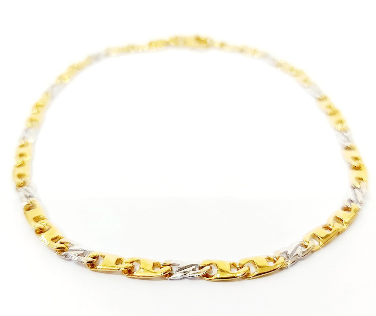 Bracciale Oro Bianco e Oro Giallo 18 kt-750 catena piatta intrecciato unisex