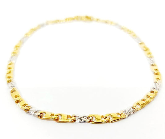 Bracciale Oro Bianco e Oro Giallo 18 kt-750 catena piatta intrecciato unisex