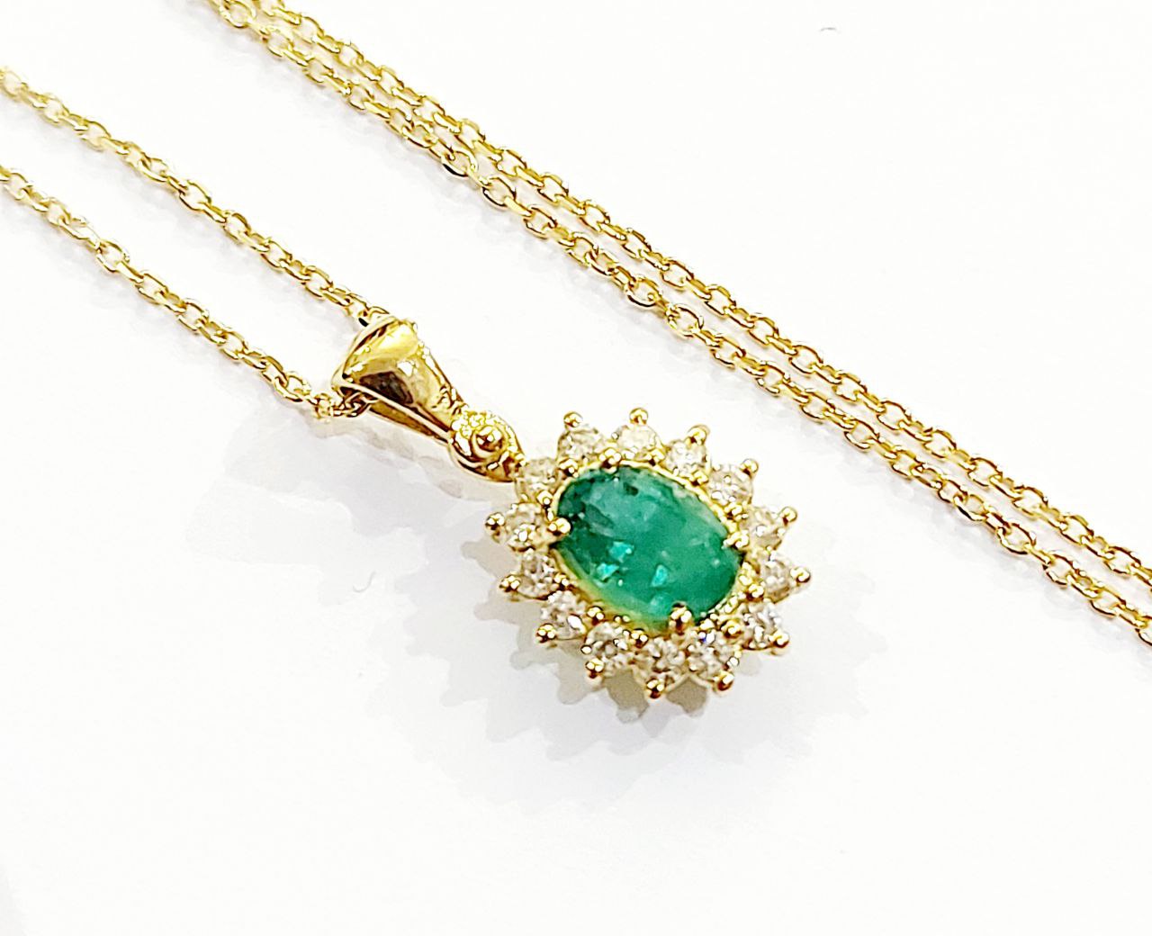 Collana pendente fantasia Oro Giallo 18kt-750 Diamanti ct 0,28 Smeraldo ct 0,55