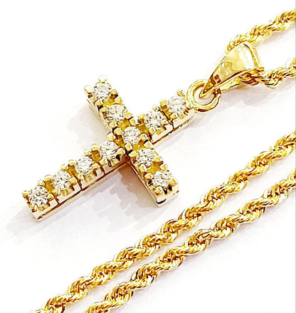 Collana con pendente Croce in Oro Giallo con Diamanti 0,16 ct 18 kt-750